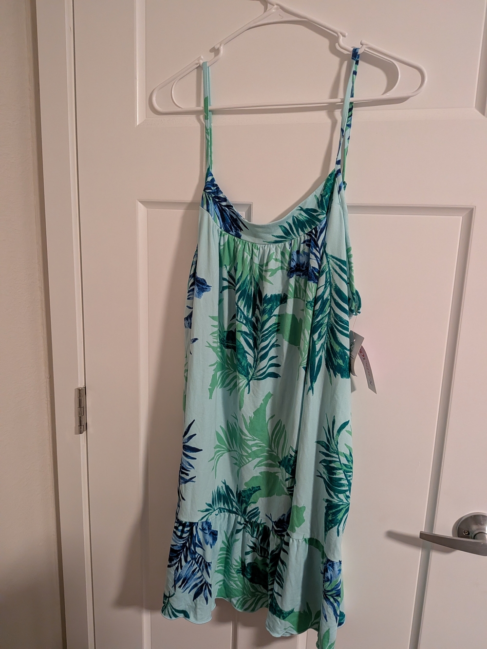 Tropical Leaf-Print Chemise Nightdress in Light Aqua Green